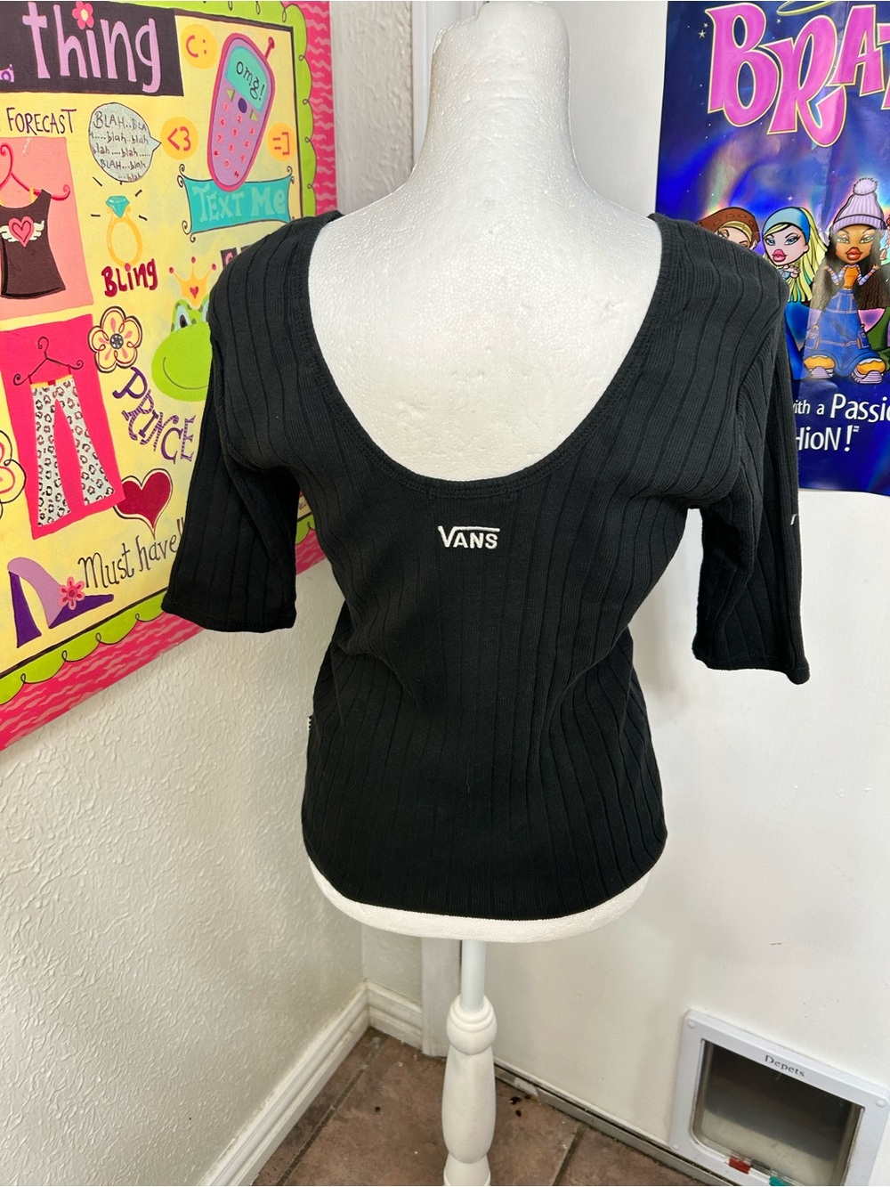 Vans Black Ribbed Scoop Neck Short Sleeve Top